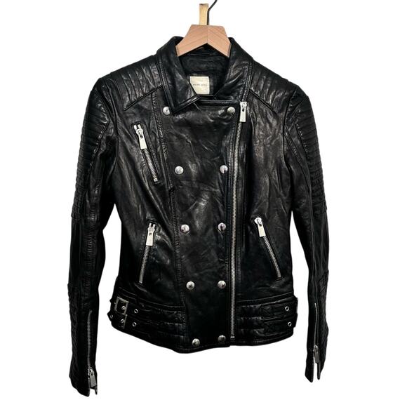 Anine Bing Grainy Leather Belted Biker Moto Jacket Small S - Picture 2 of 8